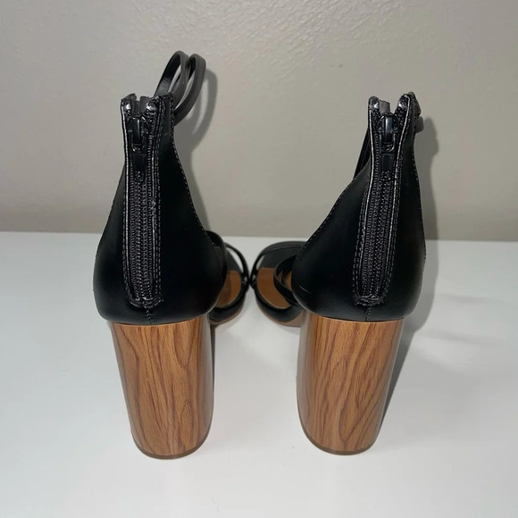 Qupid Black Square Toe Strappy 5” Wooden Block Heel Sandals 10 Women’s - Picture 7 of 11